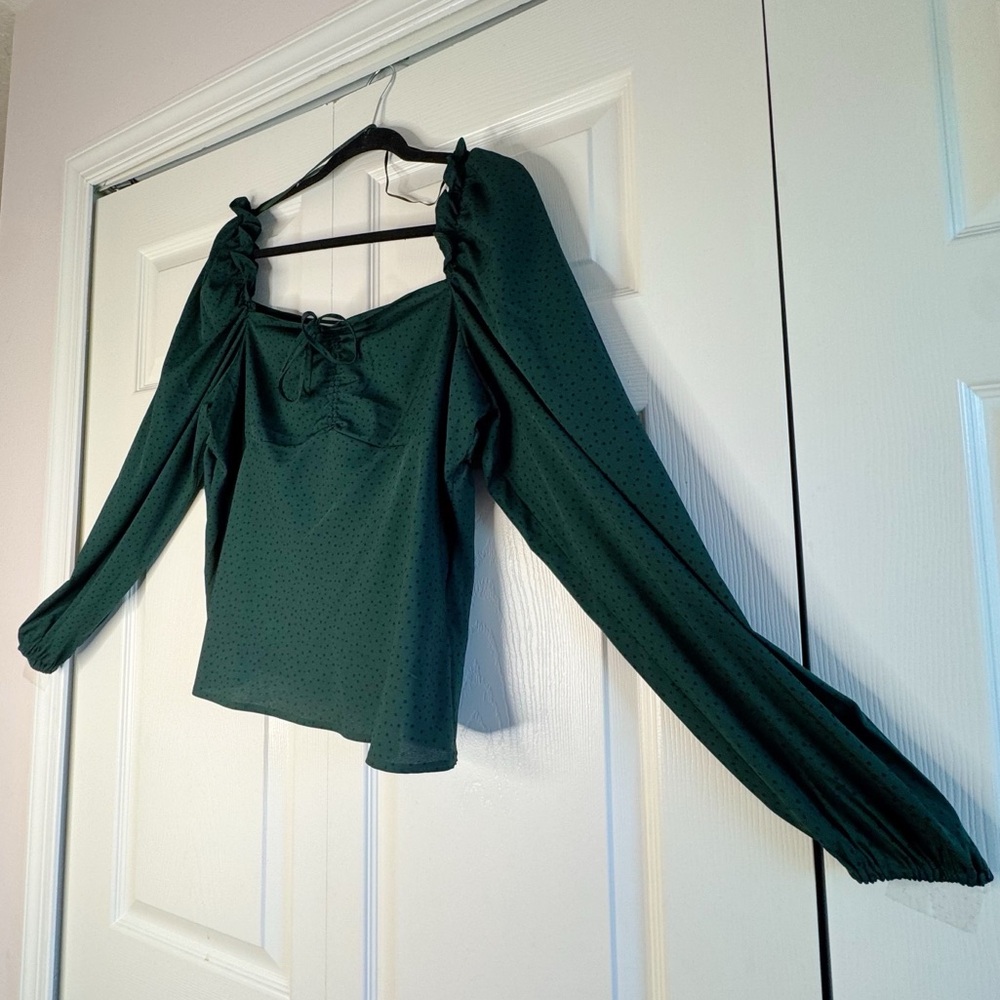 NWT Topshop Green Polka Dot Milkmaid Blouse